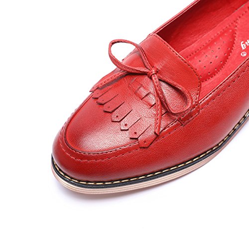 Image of Mona flying Women's Leather Tassel Loafers Slip on Flat Office Work Shoes