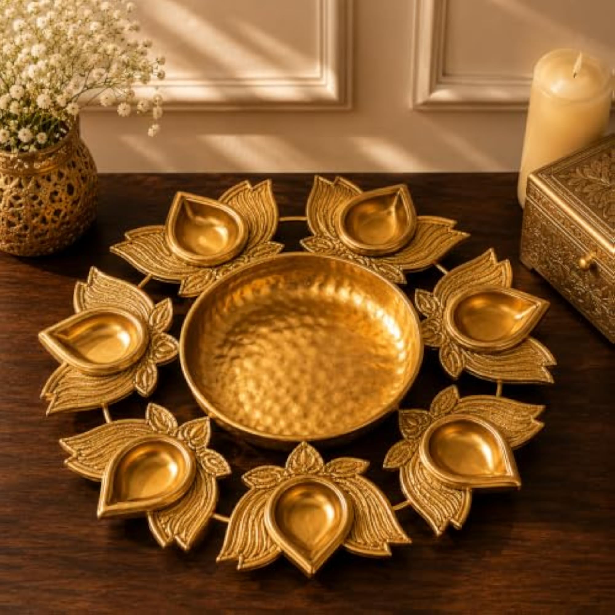 Lotus Radiance Decorative Urli & Diya
