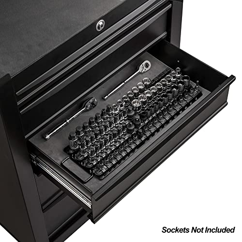 Image of ARES 60038 - Black 80-Piece Socket Organizer - 1 /4-Inch, 3 /8-Inch, and 1 /2-Inch Drive Socket Rails Hold 80 Sockets and Keep Your Tool Box Organized