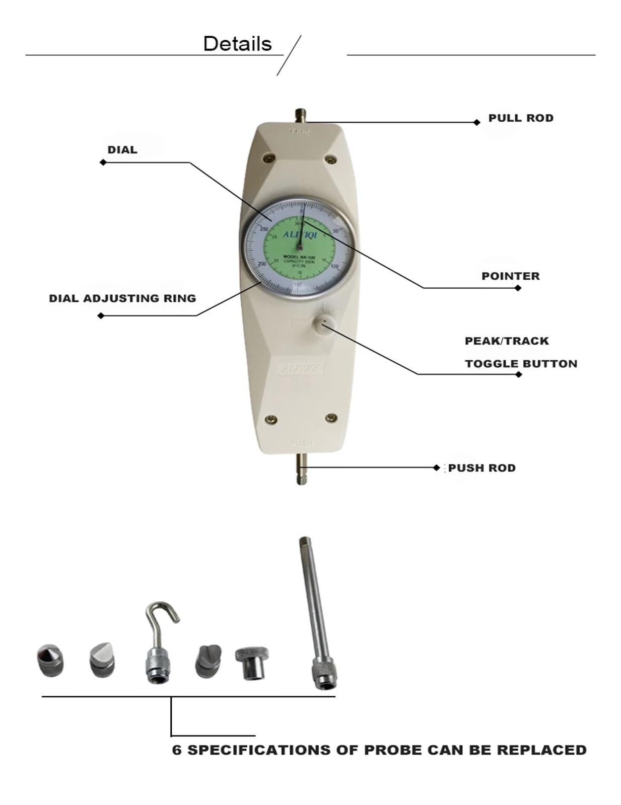 Medidor de fuerza digital, Dinamómetro de precisión analógico, medidor fuerza, puntero, 10 N, KG, 500, 50(10N(1KG))