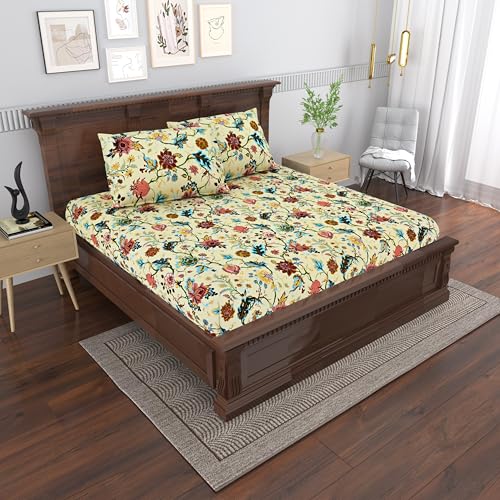 Image of Mafatlal Saanjh 144 TC Summer Cotton Bed Linen Double Bed 95x108 Inch | Breath Easy Structure | Smooth Durable Surface | Block Printed |Pillowcase Included | Prime Yellow Bright Appeal