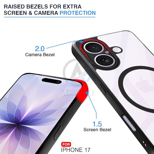 Image of AESTMO iPhone 17 Back Cover | 360 Protection | Crystal Clear Hard Back Transparent | Compatible with MagSafe Accessories (PC+TPU, Black Bumper)