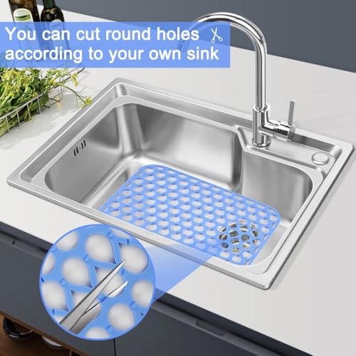 LucyPhy Silicone Sink Mat for Kitchen Sink Good Grips Non-slip Sink Protector Sink Mat Grid for Bottom of Farmhouse Sink(No Hole,Blue,2PCS) - Thumbnail 7