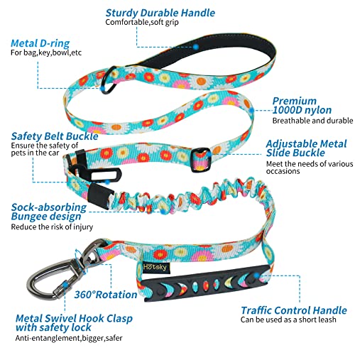 Heavy Duty Dog Leash, Hotsky Tactical Dog Leash With Car Seat Belt And Double Handle For Large Dogs Up To 150Lbs, 4Ft 6Ft Adjustable Shock Absorbing Strong Dog Leash For Dog Training Walking (Daisy) #TOP1