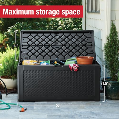 Image of Rubbermaid Extra Large Resin Outdoor Storage Deck Box (134 Gal), Weather Resistant, Black, Deck Organization for Home /Backyard /Pool Chemicals /Toys /Garden Tools /Porch /Patio Cushions