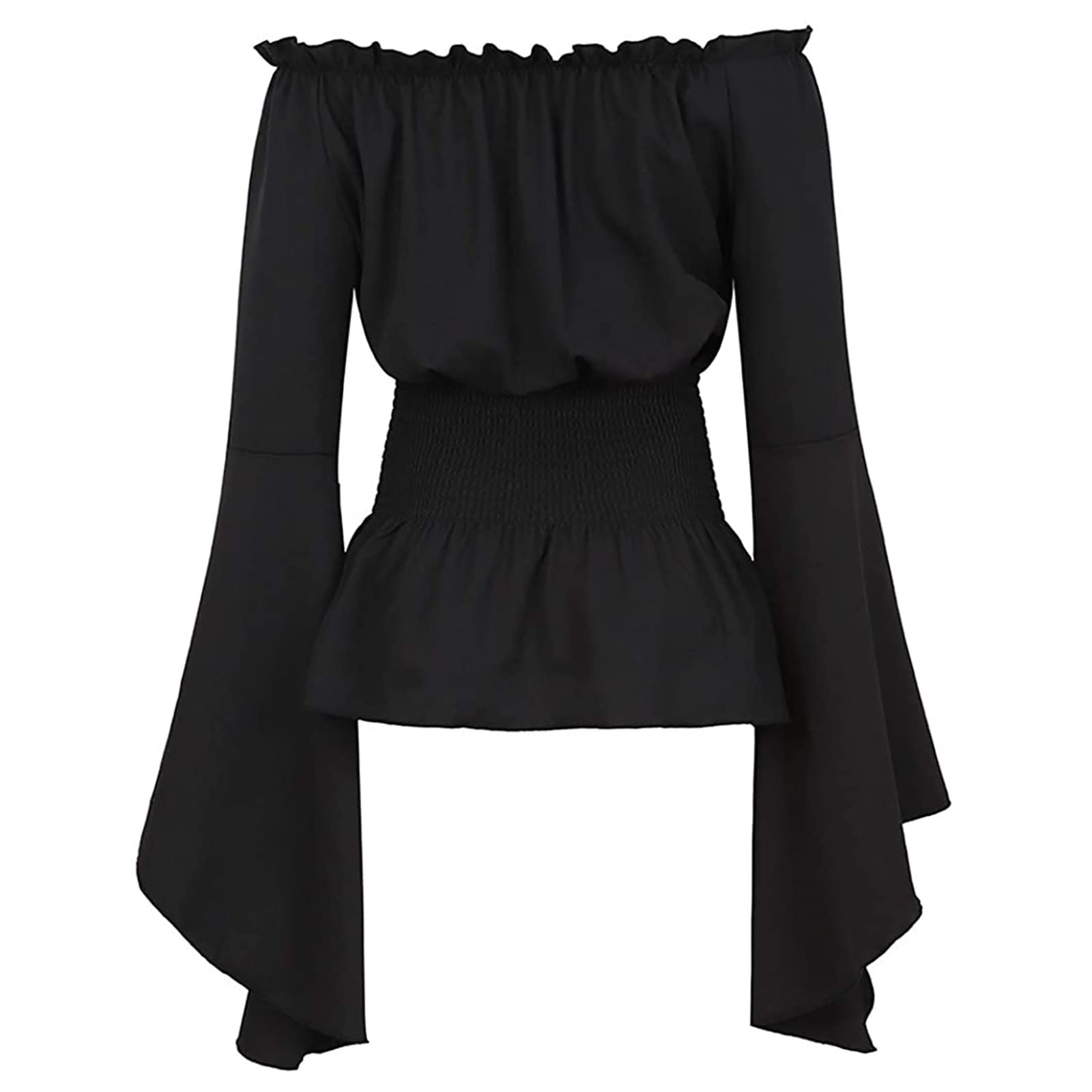Generic Plan 2024 - Blusa elegante de manga larga para mujer, estilo bohemio, talla grande, falda gótica con volantes, camisa de disfraz de cosplay, tops térmicos con cuello en V para mujer