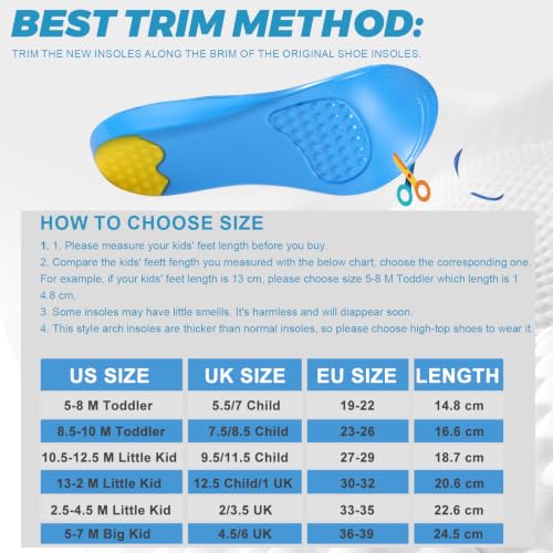 Image of Bacophy Kids Arch Support Insoles Orthotic Cushioning Inserts Deep Heel Cup