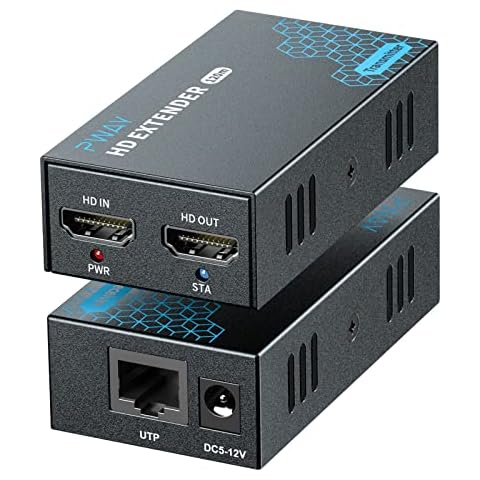 PW-DT243 HDMI Extender over IP 120m/400ft(No Delay) Transmission via Cat5e/6/7/8 Network Cable Support Local Loopout and 1 to Multiple Transmission Through the Network Switch Cover