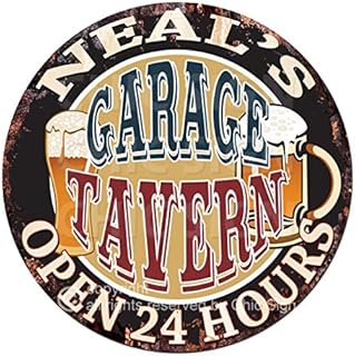 Neal’S Garage Tavern Open 24 Hours Chic Tin Sign Rustic Shabby Vintage Style Retro Kitchen Bar Pub Coffee Shop Man cave Garage Decor Gift Ideas
