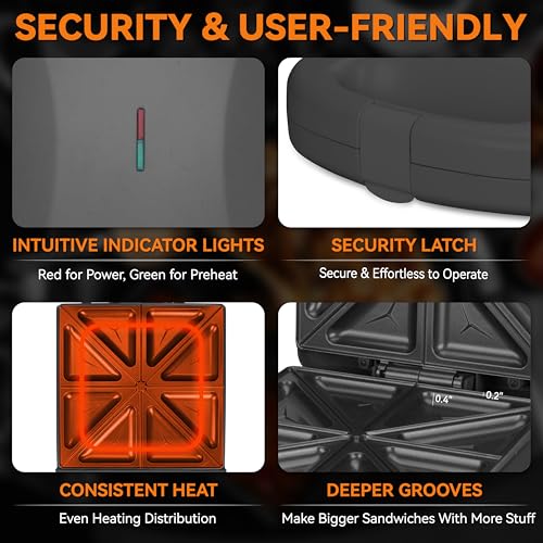 Image of Baker's Friend Breakfast Sandwich Maker, 4 Slices of Panini Grill Press Sandwich Maker, Electric Sandwich Maker with Indicator Light, Grill Cheese & Egg Muffin Sandwich Maker, Graphite