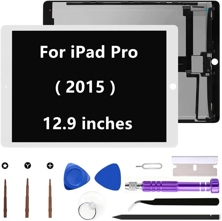 for iPad Pro 2015 LCD Screen Replacement 2015 A1584 A1652 12.9" 1st Gen Display Touch Digitizer Assembly (White+Tools)