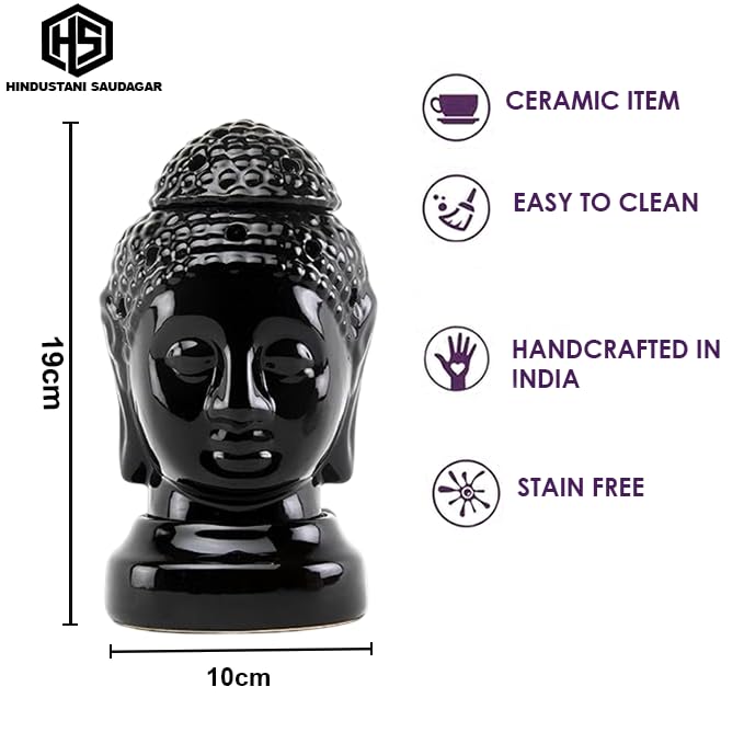 Image of HS HINDUSTANI SAUDAGAR Noir Bodhi Ceramic Aroma diffusers Electric Oil Camphor Burner for Home Essentials Oils Kapoor dani for Office Meditation Bedroom Ideal for Aromatherapy decor and Gift