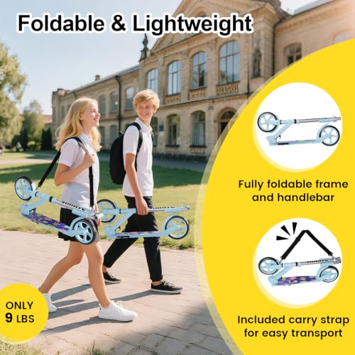 Image of SIMATE Kick Scooter for Kids Teens & Adults, 4 Adjustable Heights, 8IN All Terrain Big Wheels, Foldable and Lightweight, Gifts for Girls Boys
