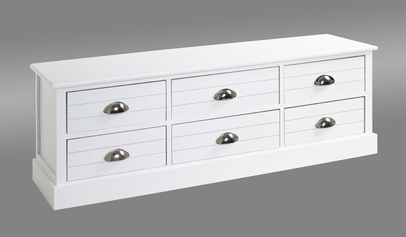 HAKU Commode Blanc, Bois Massif, MDF - Dim.: L 115 cm x H 40 cm x P 30 cm, Style: Coastal Furniture