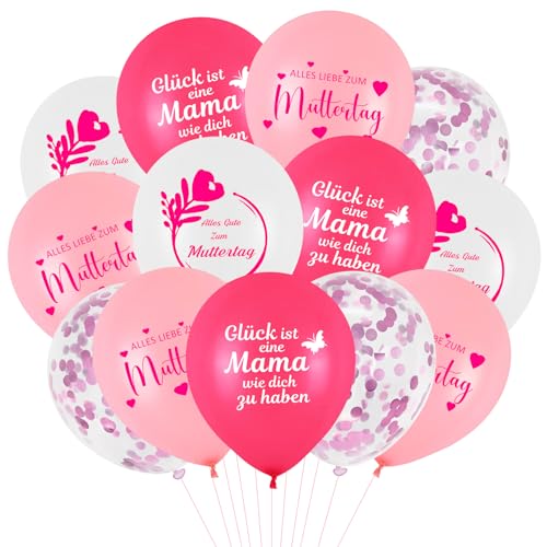 Lot de 20 ballons décoratifs en latex rose et blanc de 30,5 cm avec inscription « Alles Gute zum Muttertag » - Cadeau pour fête des mères