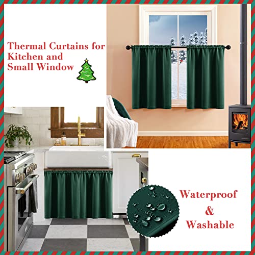 Xtmyi Christmas Kitchen Curtains,30 Inch Length,Waterproof Green Cafe Curtains/Tier,Thermal Insulated Blackout Window Treatments For Holiday Decor Xmas Decorations #TOP3