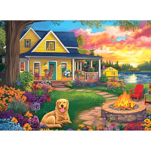 500 Piece Puzzle for Adults Puzzle, Cute Dog Jigsaw Puzzle 500 Pieces, Garden House and Flowers Puzzles 500 Pieces for Adults Seniors, Fun Challenging Family Games Holiday Party Gifts 20.5×15 in