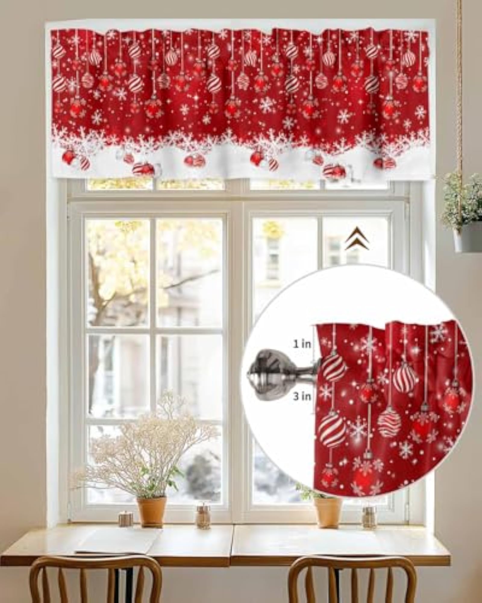 Christmas Window Valance with Winter Snowflakes Design