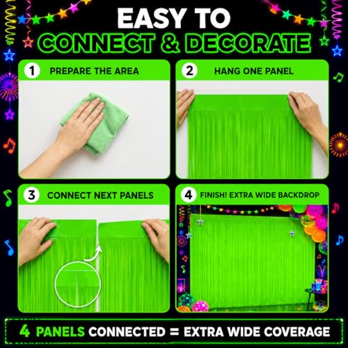 Image of 2 Pack Glow in The Dark Curtains Party Supplies 6.6 x 3.3 Ft Glow Tinsel Foil Fringe Curtains Photo Booth Prop Backdrop Streamer for Birthday Holiday Neon Party Decorations