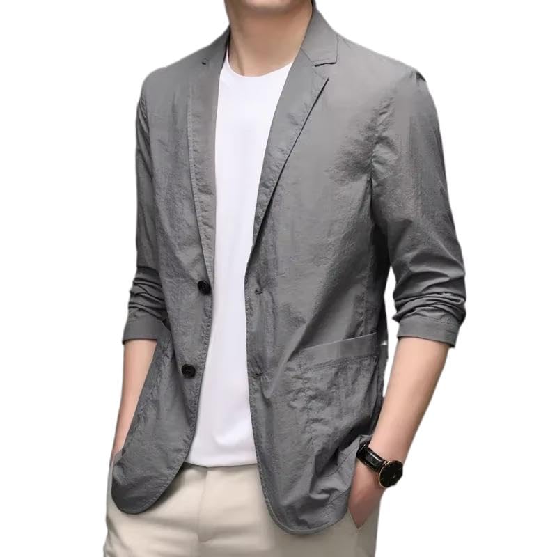 Men's Casual Suit Set Spring Summer Lightweight Breathable Blazer for Men-Gray