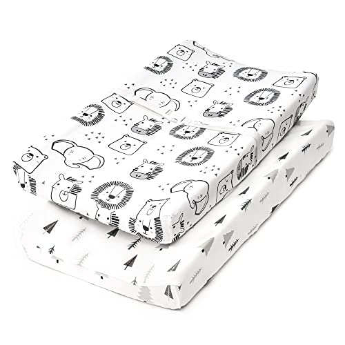 Image of TILLYOU Changing Pad Cover Set in Soft Jersey Material - Fits 32"/34''x16 Contoured Pad for Babies, Happy Story & Geometry Tree