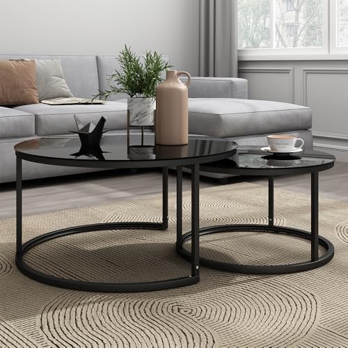Table basse combinable Vicco Montreal noire laquée pliable lot de 2