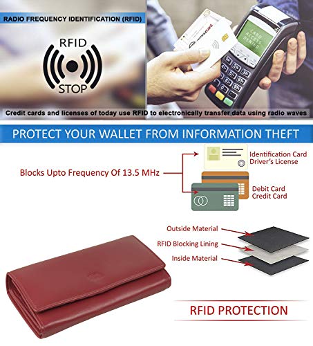 Image of Women's Top Grain Leather Wallet, RFID Blocking Bifold clutch, 17 Card Slots, Zip Pocket Organizer, Elegant Gift for Women - Birthday, Valentine, Anniversary - WATERMELON