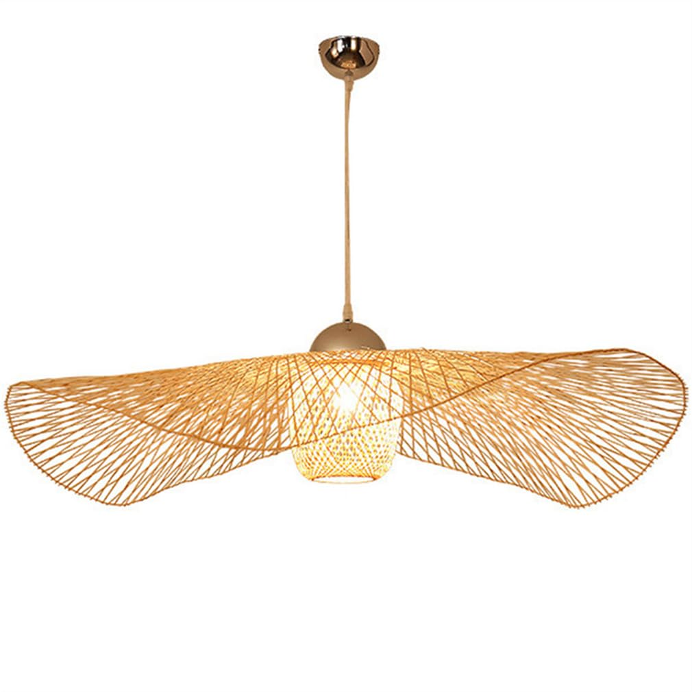 LYMSXAZOU Large Pendant Light Lampshade Natural Bamboo Woven Lamp Handmade Rattan Chandelier Adjustable Ceiling Boho Style for Living Room, Tea Hallway, Staircase