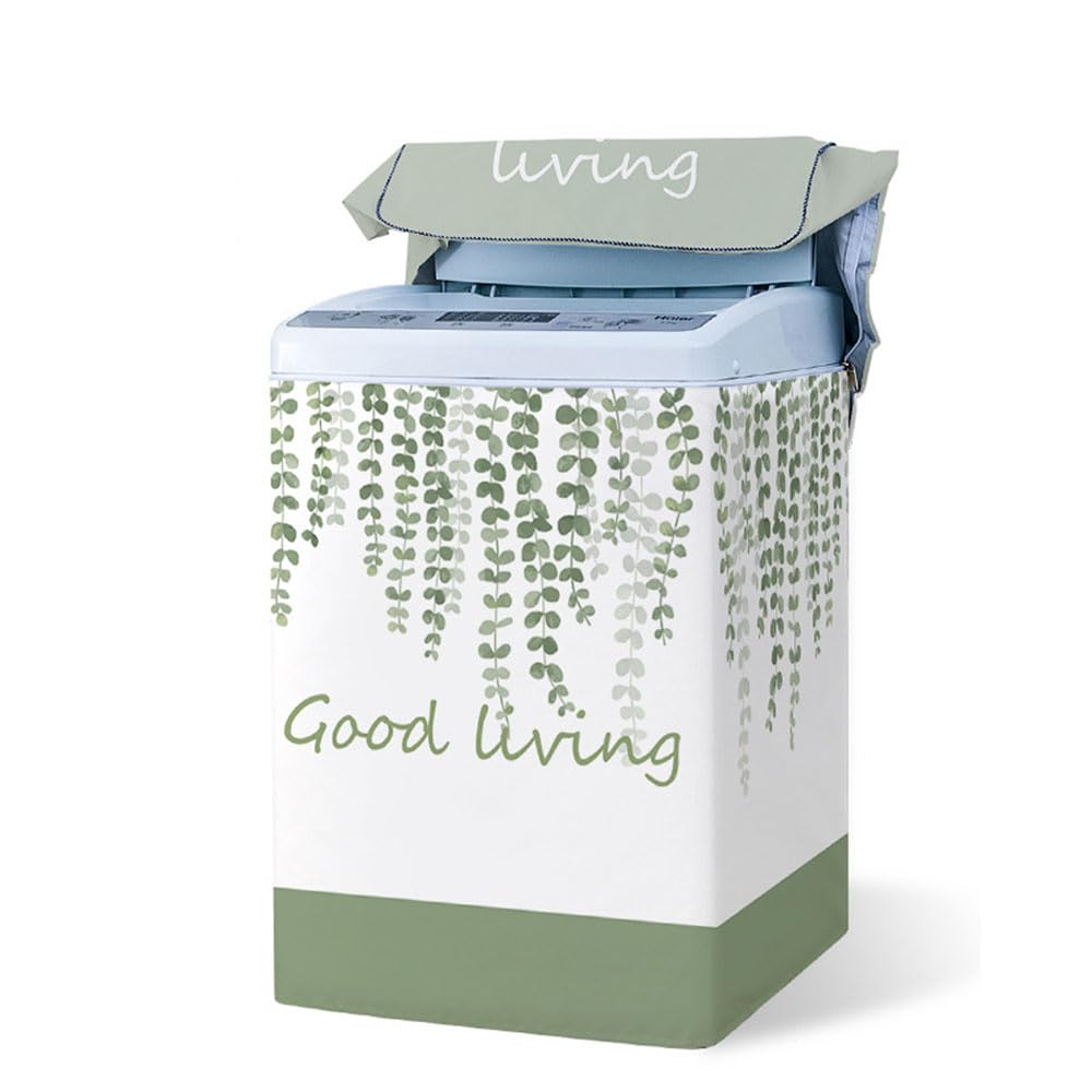 Odot Top Load Washing Machine Cover, Waterproof Outdoor Washing Machine with Zipper for Washing Machine and Dryer (XS Capacity 2~4.2 kg, Green Leaves)
