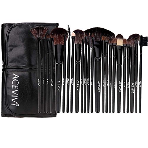 ACEVIVI Makeup Brushes Premium Makeup Brush Kit Handle Synthetic Kabuki Foundation Cosmetic Brushes for Powder Liquid Cream (Black 24pcs)