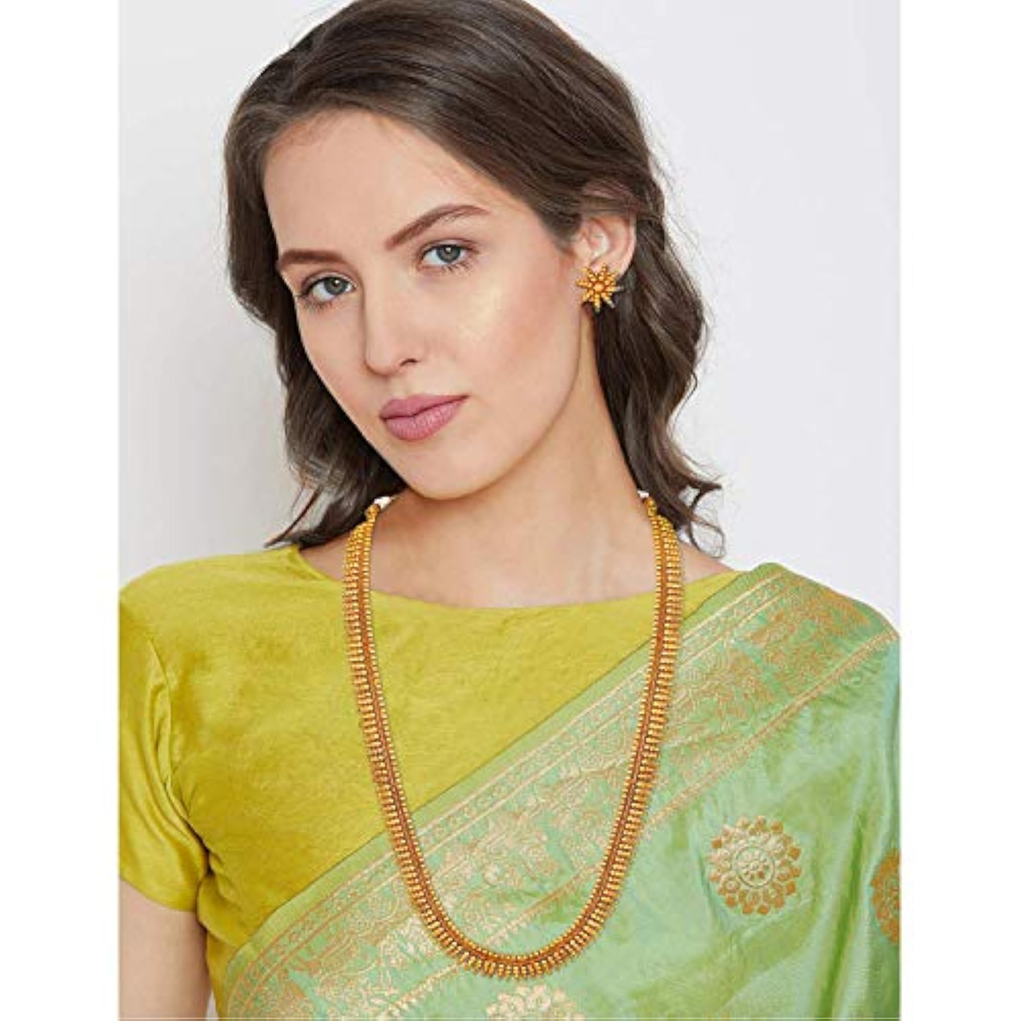 Women's 18K Gold Plated Leaf Work Necklace Set with Earrings