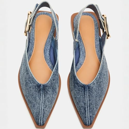 Image of Slingback Flat Shoes for Women Pointed Closed Toe Flat Mule Sandals Casual Comfortable Office Dressy Shoes