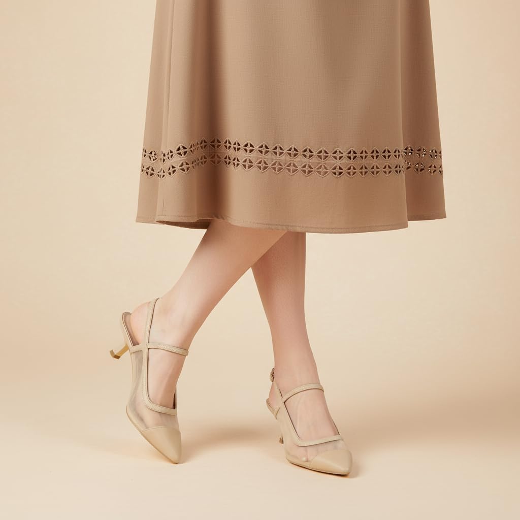 CUSHIONAIRE Campari Women’s Pointed-Toe Mesh & Slingback Kitten Heels with Memory Foam Comfort - Image 8