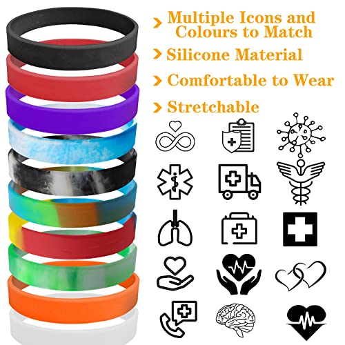 Personalized Medical Alert Bracelet Silicone Custom Rubber Wristbands Customized Medical Id Bracelet Engraved with Text for Women Men Elderly Patient2