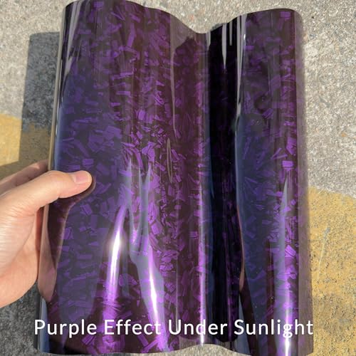 Image of LZLRUN Gloss Forged Carbon Fiber Self Adhesive Vinyl Wrap Film for Car Moto (Chameleon Purple, 1ft x 10ft) | Gloss Chameleon forged carbon texture, With install tools, Air release, Self-adhesive, For car moto furniture laptop