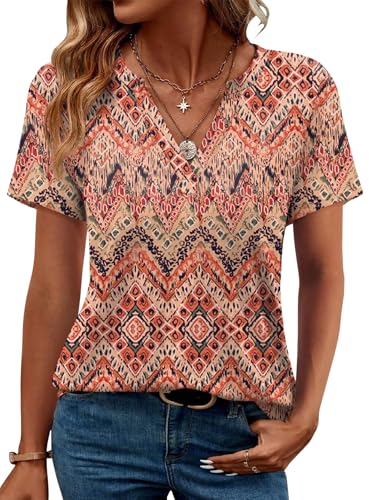 Image of WEESO Womens Tops Summer Short Sleeve V Neck Blouses Business Casual Loose Fit Tshirts Trendy Fashion Outfits