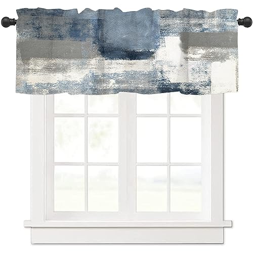 Nextchange Abstract Paint Art Graffiti Valance Curtains for Kitchen Blue and Gray Window Valances Modern Window Treatment Rod Pocket Valance for Bedroom Bathroom Decor,1 Panel, 54