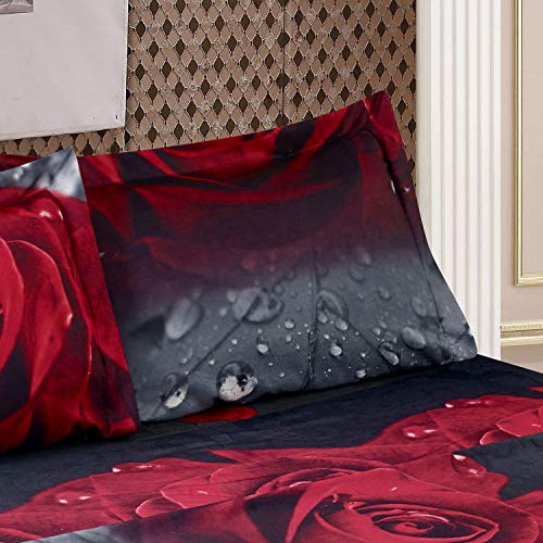 Hig 3D Bed Sheet Set - 4 Piece 3D Rose Love Romantic Moment Printed Sheet Set Queen Size (Y28) - Soft, Breathable, Fade Resistant - Includes 1 Flat Sheet,1 Fitted Sheet,2 Shams #TOP5