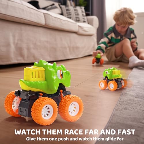 Dinosaur Toy Set for Boys Ages 3-5: Friction-Powered Monster Truck with 360° Rotation – Perfect Christmas and Birthday Gift