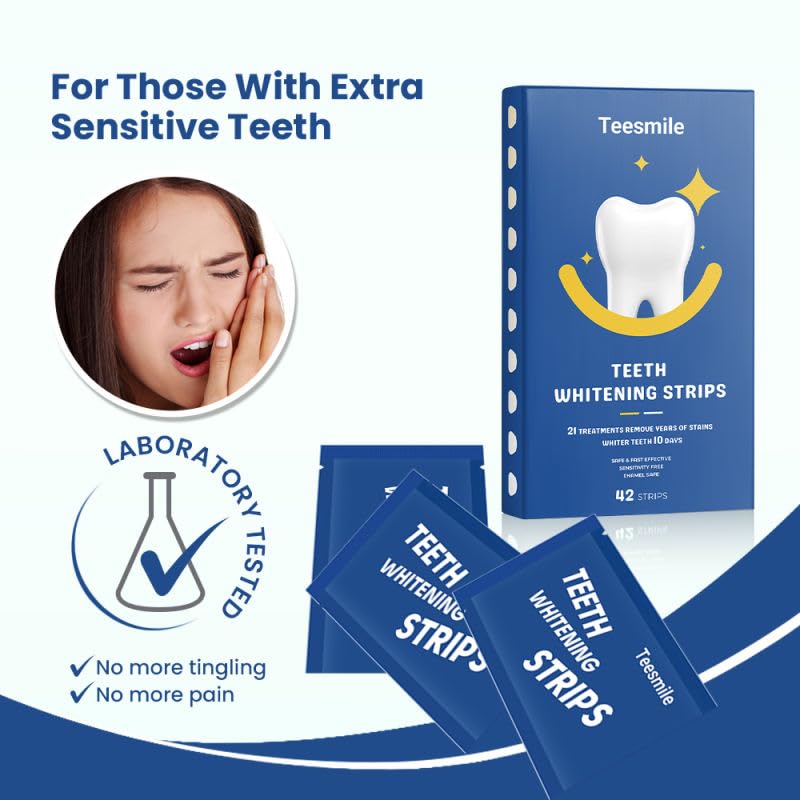 Image of Teesmile Teeth Whitening Strips Offer 21 Treatments, Gentle on Enamel and Suitable for Non-Sensitive Teeth. Safely Brighten Your Smile Without Causing harm, with a Pack containing 42 Strips