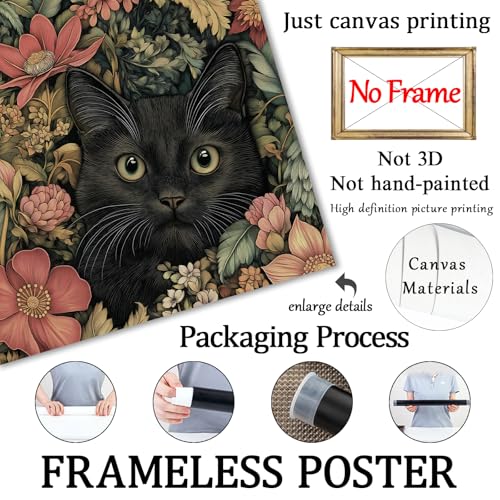 William Morris Cat Wall Art Gothic Animal Prints Vintage Black Cat Painting Cute Kitty Picture Funny Animal Posters Pet Artwork William Morris Floral Wall Art Vintage Botanical Print 16x24in Frameless by Kilyoomice - Used condition - Image 5