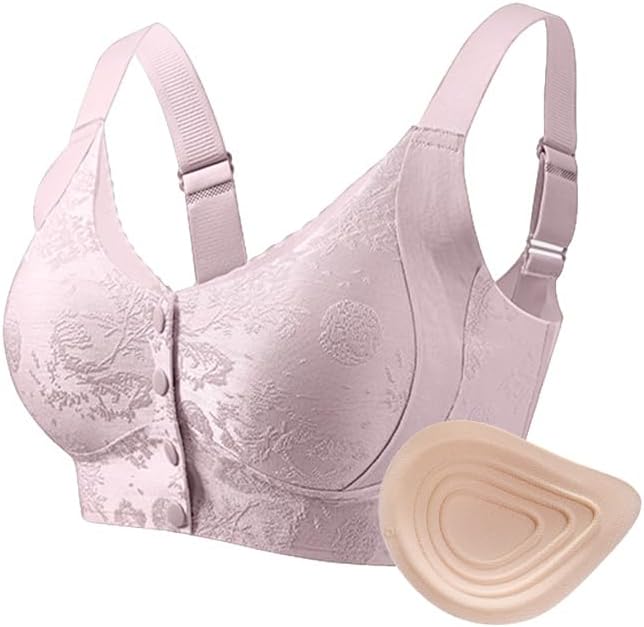 Front-Closure Wireless Mastectomy Bra, Removable Pockets for Breast Forms, Creates Symmetrical Bust for Post-Surgery Women