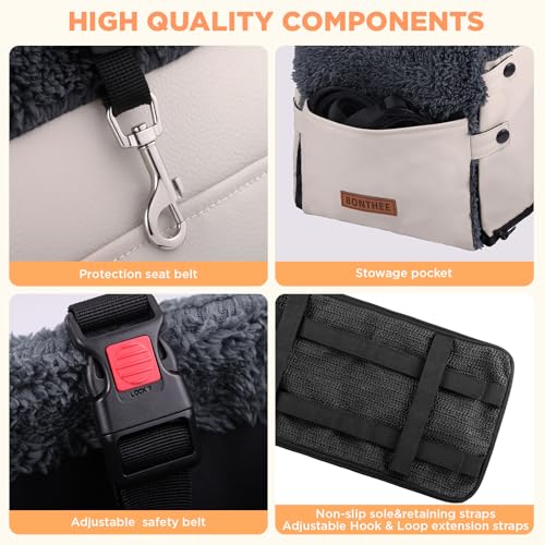 Center Console Dog Car Seat for Small Dogs,PU Leather Small Dog Car Booster Seat,Washable Foldable Puppy Car Seat with Safe Protection Hooks Adjustable Straps and Storage Pocket Pet Up to 15lbs
