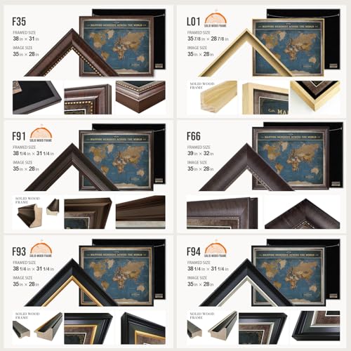 Image of DECORARTS - Large Personalized World Travel Map with Pins, Custom Name, Pin Board Canvas Wall Art, Navy Blue World Decor, Optional Wood Frame, Giclee Print, Handcrafted in USA, 35x28''