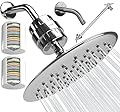 SparkPod High Pressure Shower Filter Head with 1 Extra Filter, Shower Arm and Extension - Water Filter Suitable for People with Dry Hair & Skin 9.5" Shower Head with Enhanced Filter (Polished Chrome)