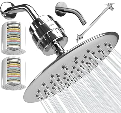 SparkPod High Pressure Shower Filter Head with 1 Extra Filter, Shower Arm and Extension - Water Filter Suitable for People with Dry Hair & Skin 9.5" Shower Head with Enhanced Filter (Polished Chrome)