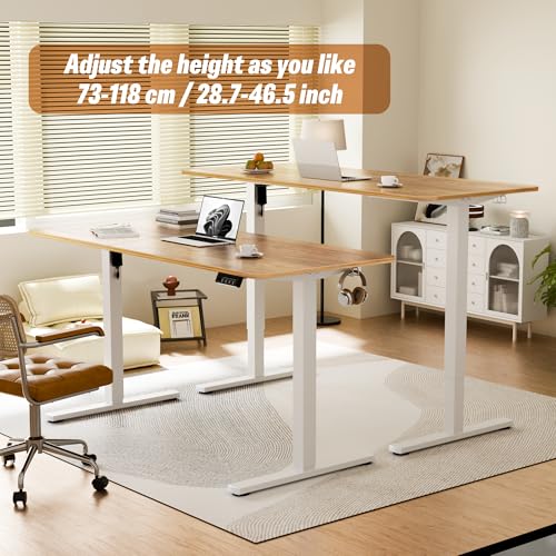 Image of ERGOMAKER 55 inch Electric Standing Desk, Adjustable Height, Sit Stand Up Desk for Home Office & Computer Workstations, Memory Controller, Light Rustic Brown