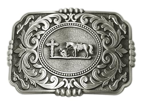 Image of Moranse Cross Cowboy Kneeling Prayer Horse Zinc Alloy Belt Buckles