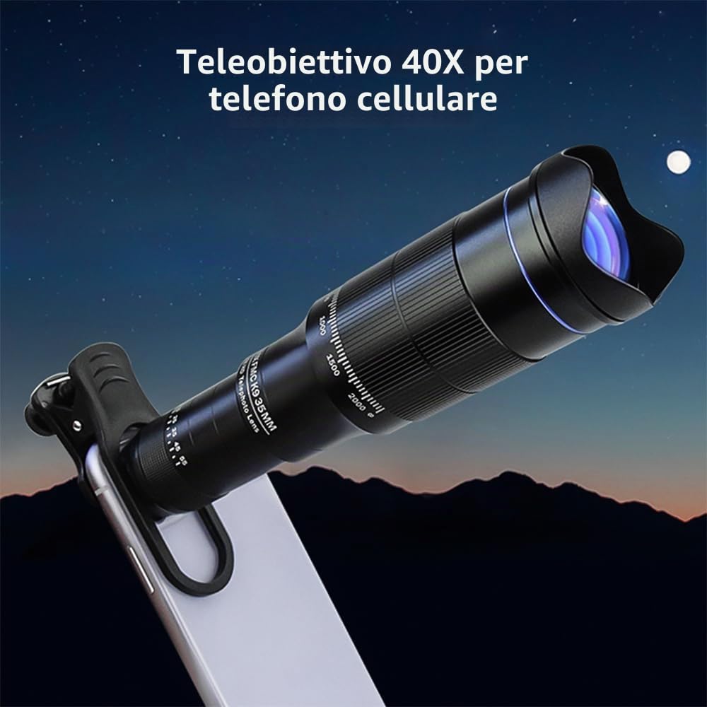 Andoer Kit Teleobiettivo 40X per Telefono Cellulare Teleobiettivo Telefono Mobile Lens Telescopio per Escursionismo Campeggio Osservazione Della Fauna Selvatica Moon Sports Game Concert Watch