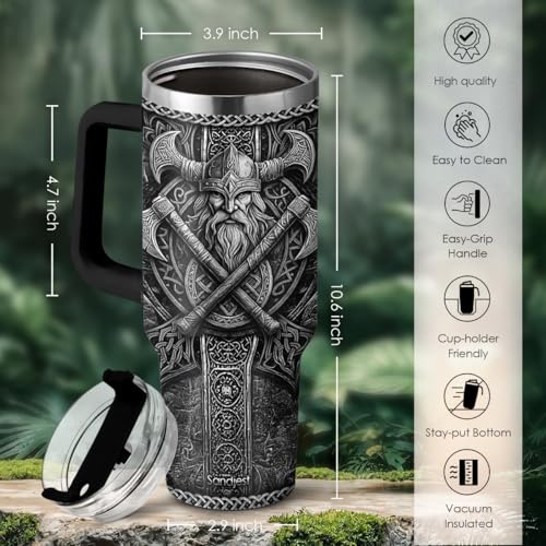 Image of Viking Tumbler Gifts for Men, 40oz Stainless Steel Insulated Coffee Tumbler With Lid & Straw, Travel Cup Gift for Husband Dad, Christmas Birthday